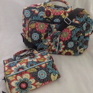 VERA BRADLEY FLOWER POWER WEEKEND DUFFLE AND HANGING TRAVEL COSMETIC ORGANIZER
